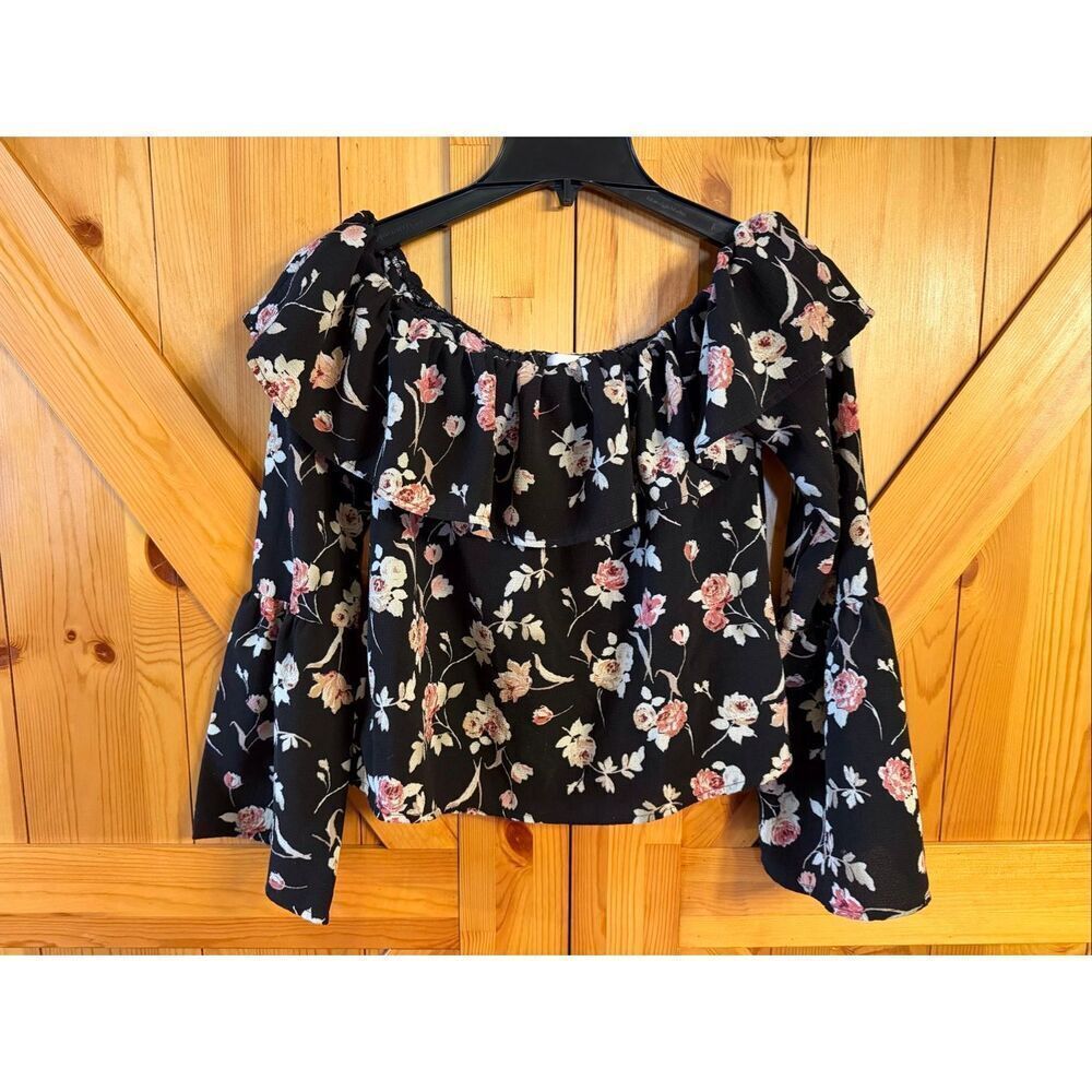 Ten Sixty Sherman Black Floral Off The Shoulder Cropped Blouse Size XS (7310)
